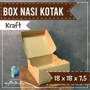 (ISI 50 PCS) Dus Nasi Kotak Kraft Laminasi Coklat 18x18x75 & 18x18x10 cm – Lunch Box Paper Kotak Makanan Takeaway Kemasan Nasi Kotak Makan Murah