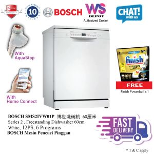 Bosch SMS2IVW01P Series 2 Freestanding Dishwasher White With Home Connect [ Deliver Out Of KLANG VALLEY Only ] Bosch Dishwasher