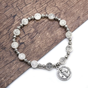 Jesus for Cross Bracelet Silver Color Jesus Rosary Centerpiece Sacred Mercy Saint Icons Religious Beaded Bracele