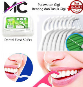 Benang Gigi Dental Flos Tusuk Gigi Pembersih Karang Plak Sisa Makanan Kotoran Selip Praktis Murah
