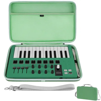 เคสมือจับควบคุมคีย์บอร์ด MIDI USB Geekria สำหรับ Arturia MiniLab 3 /Minilab MkII 25 Slim-Key เปลือกแข็งกระเป๋าถือเดินทาง (สีเขียวมินต์)