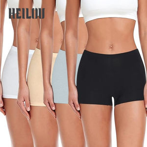 HEILOU Ice Silk Seamless Boxer Shorts Anti-glare Safety Pants Woman Mid Waist Panties Leggings