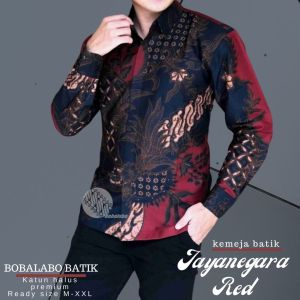 Baju Batik Pria Lengan Panjang Lapis Furing | Kemeja Katun Jayanegara Merah Premium