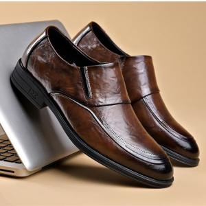 Mens Comfortable Leather Slip-On Shoes Lightweight Soft Leather Loafers for Casual Formal Occasions Office Wedding