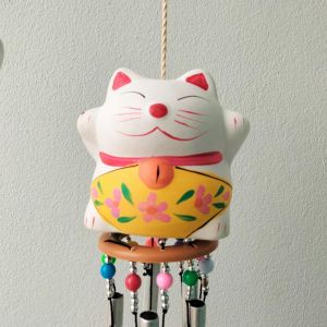 โมบายกระดิ่งลมเรียกทรัพย์  แมวกวัก แท่งโลหะ6แท่ง 5สี เลือกสีได้ โมบายกระดิ่งลม โมบายแขวนหน้าบ้าน