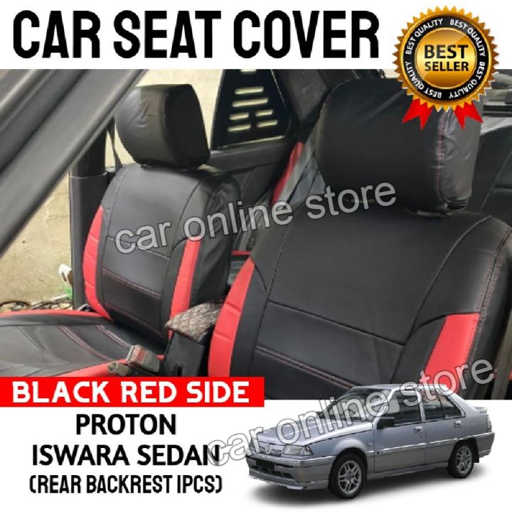 Proton Iswara Car Seat Cover PVC Leather Black with Red Side Cushion