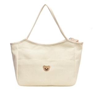 Cotton Diaper Bag Spacious Maternity Bag with Embroidered Bear Designs & Comfortable Straps Mom Bag Upgrades for Women