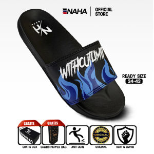 NAHA - Sandal Slop Pria Distro Wanita Karet Api Hitam Size 34 - 43