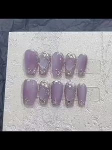 [HANDMADE]Artificial Nail Bachilati Magic Mirror Purple Cat Eye Short Style Flashing Phototpy Nails Reusable and Removable Nails
