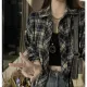 ZD Vintage Hong Kong Style Plaid Shirt Jacket for Women Summer New Long Sleeve Casual Draped Shirt Niche Top. 