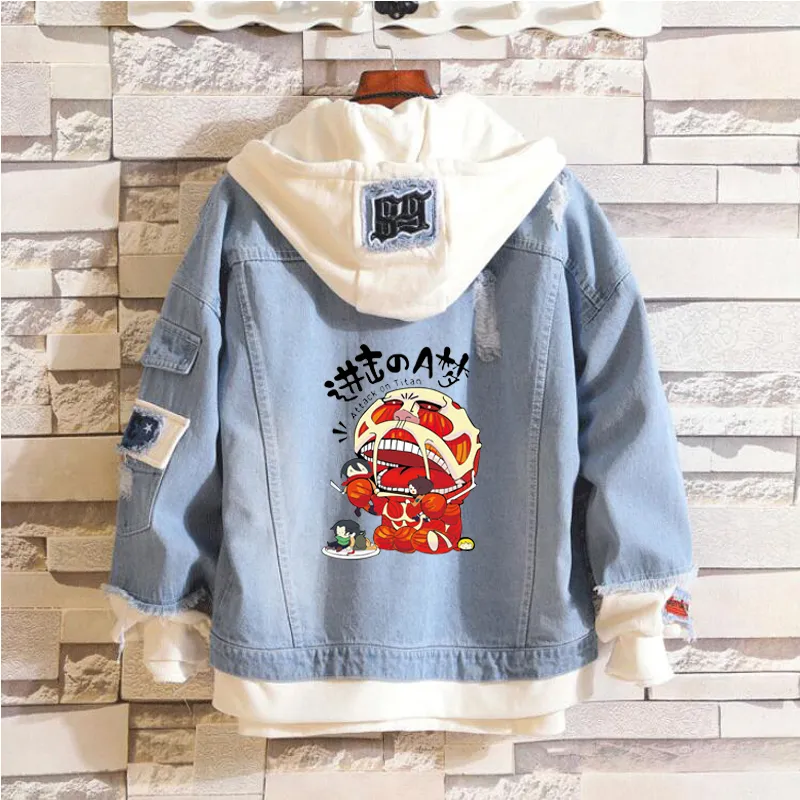 ZZOOI Anime Attack on Titan Denim Jacket Men Women Jeans Hooded