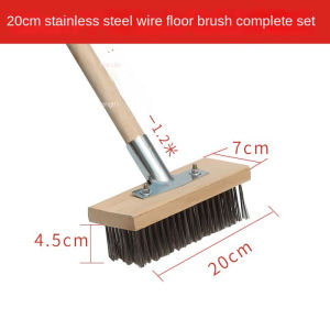 Melo home Stainless Steel Wire Floor Scrub Brush with Handle Stiff Bristle Brush for Garden Moss broom mop