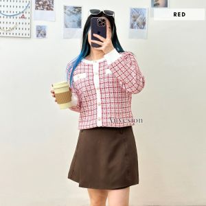 6078 Daeun Plaid Long Sleeves Knit Korean Top Blouse Panjang Wanita Korea Premium