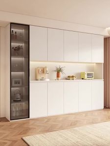 Solid Wood Cabinet Dining Room Storage Cabinet Wall Mounted Integrated Living Cream Light Kitchen Wine Tea Cabinet