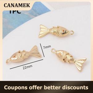 【 CANAMEK 】 Chinese Style Metal Fish Shaped Charms Pave Red Zircon Pendants For DIY Necklace Bracelet Earrings Jewelry Making Accessories
