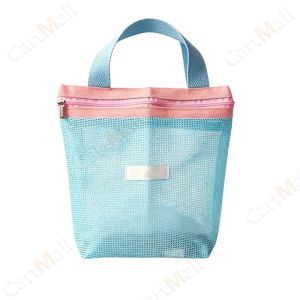 Colorful Mesh Handheld Cosmetic Bag Portable Travel Swimming Small Makeup Storage Handbag 1Pc