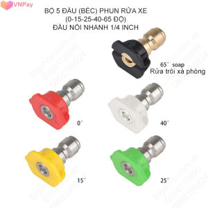 Bộ 5 đầu (Bec) phun rửa xe các chế độ phun áp lực cao gắn súng rửa xe đầu kết nối nhanh 1/4 Inch bằng inox các đầu phun băng inox-đồng