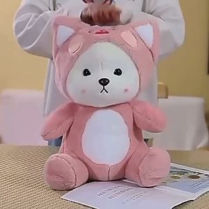 2-in-1 Removable Hood Animal Cosplay Bear Plush Toy Soft Stuffed Huggable Doll Gift Hat Bear Doll Childrens Doll
