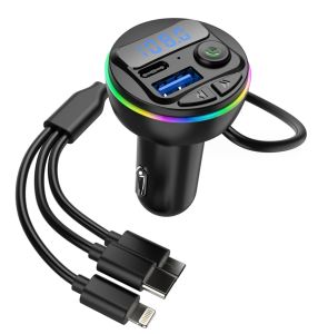 KEBETEME BT5.0 Car Charger 3.1A PD Dual USB FM Transmitter Type-C Fast Charging Wireless Handsfree Call Audio Receiver MP3 Player
