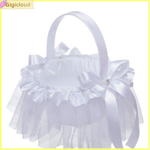 Gigicloud Portable Mini Wedding Flower Baskets With Bow Flower Girl Basket With Handle For Romantic Wedding Party
