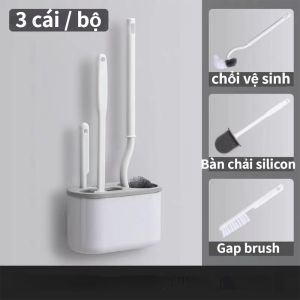 Bàn Chải Vệ Sinh Toilet Cán Dài 360 Độ° Set 3 Bàn Chải Silicone Dùng Vệ Sinh Nhà Tắm Tiện Dụng