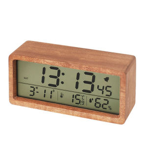 Digital Wooden Alarm Clock With Temperature & Humidity Display – FUNKY.sg