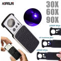 KIPRUN Magnifying Glass 30X 60X 90X Magnifier Jewelry Appraisal Reading High Magnification Acrylic Optical Lens Loupe With LED UV. 
