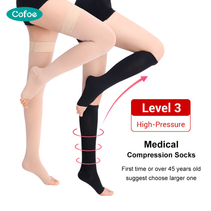 Cofoe 1 Pair Thigh/Calf Compression Socks Stocking Terapi Kaki Level 3 ...