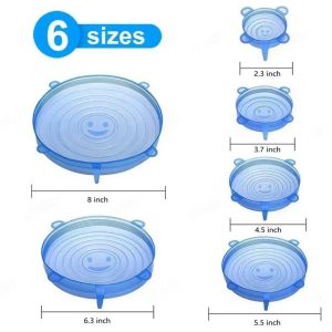 6PCS Silicone Stretch Lids Reusable Flexible Food Cover Heat Resisting Kitchen Cover for Bowl