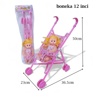Kereta Dorong Boneka Bayi Premium dengan Dot Nangis untuk Perempuan 3-7 Tahun - Mainan Edukasi