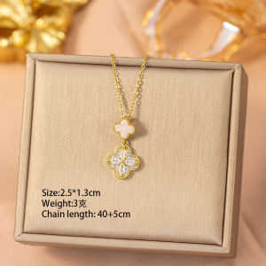 Fashion necklace pendant - Luxury and exclusive small-scale collar chain accessory 【钛钢】个性时尚铜镶锆四叶草项链女高级感轻奢不掉色锁骨链饰品