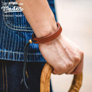 Maden brand tooling style 2023 new men American retro vegetable tanned leather simple fashion jewelry bracelet Ami khaki first layer cowhide tough guy campus college style accessories