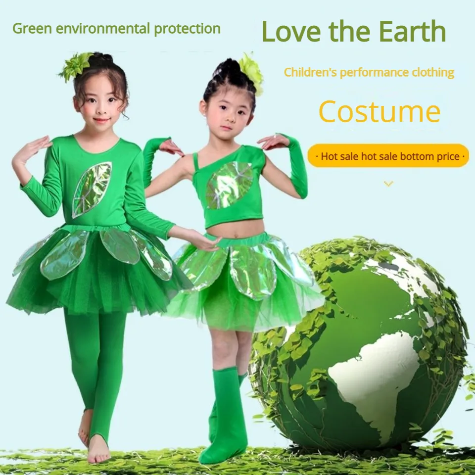 Plant Performance Clothing Girl Green Leaf Performance Clothing Low Carbon  Baby Environmental Protection Children's Grass Collection Dance Winter Long 