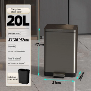 Stainless Steel Trash Can Commercial Foot Pedal Square Large Size 30L/50L Bathroom Kitchen Office Use Waste Bin Storage Bucket