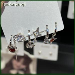 tuokaiguoji 6Pcs set Goth Punk Vintage Heart Moon Cross Star Pendant Earrings For Men Women Y2K Aesthetic Jewelry Accessories