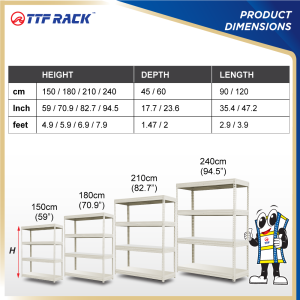 TTF Rack™ VITAL METAL RACK H150-240cm D45-60cm Boltless Rack Black Warehouse Rack Office Rack Rak Besi Heavy Duty Rack