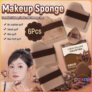 Amoki【Ready in Stock】 6Pcs/set Velvet Powder Puff Thickened Makeup Sponge Set BB Foundation Air Cushion Puff