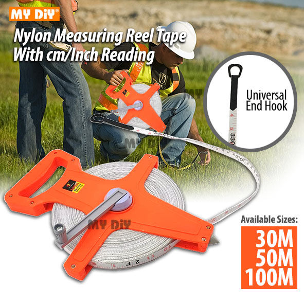 MYDIYHOMEDEPOT - Nylon Measuring Tape 30m / 50m / 100m With 2 Reading  Cm/Inch / Surveyor's Tape Measure Reel With End Hook
