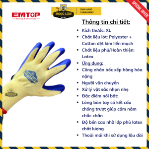 [Chính hãng] Găng tay cao su bảo hộ EMTOP size XL phù hơpj bốc xếp hàng hóa nặng (Mã EXGV0102)