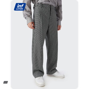 INFLATION brand men mature 2021 autumn adjustable waist width casual plaid straight loose mens gentleman business formal woven trousers
