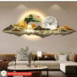 Tranh Sơn Thủy Hữu Tình Tích Hợp LED + Đồng Hồ - Tranh 3D Phong Thuỷ tráng gương cao cấp Decor phòng khách Ý nghĩa