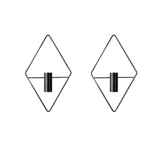 YOUSHI TOP 2PCS Black Rhombus Hanging Flower Vase Decorative Iron Wall Hanging Vase Modern Minimalist Metal Wall Vase Bedroom