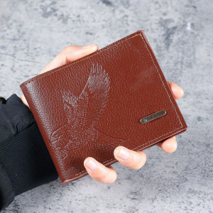 Mens PU Leather Eagle Pattern Short Wallet Multiple Card Slots Purse Large Capacity Card Cash Holde