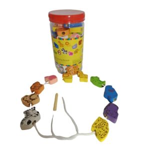 Mainan Edukasi Meronce Buah Binatang Transportasi / Wooden Lacing Beads