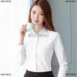 [COD] WEICHENG Fashion Women Shirt White Black Long-sleeve Professional Shirt Formal Dress Large Size Work Clothes OL Button Womens Tops