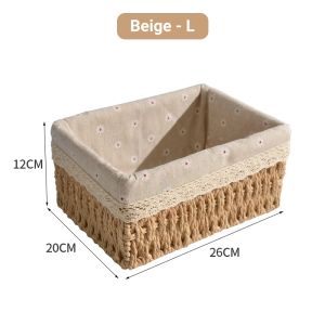 SG Gadget® Wicker Baskets with Liner for Counter Natural Paper Rope Rattan Storage BasketHand Woven Pantry Table Organizer Bins for Bedroom Living Room Bathroom