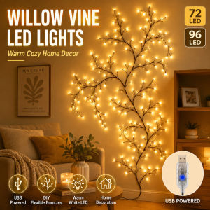 72/96 LED Willow Vine Fairy Lights USB Powered Warm White Flexible Branch Decor Christmas Decorations Twinkling Tree Branch Wall Decor Twinkle String Lights for Bedroom Living Room Home Decor