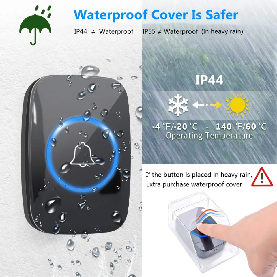 UK Plug] Waterproof Wireless Doorbell 300M Range Smart Home Door