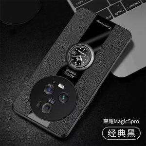 Magnetic Ring Phone Case For Honor Magic 5 Pro Case Luxury PU Leather Cover For Magic5 5Pro 5G Capa Silicone Shockproof Bumper