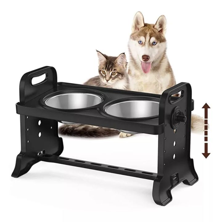 Adjustable Elevated Dog Food Bowl Table with 2pcs Stainless Steel Bowl